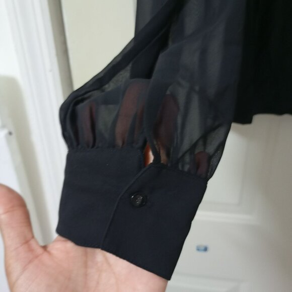 Lauren Ralph Lauren Womens Sheer Black Long Sleeve Blouse With Beaded Collar Siz - Picture 5 of 9